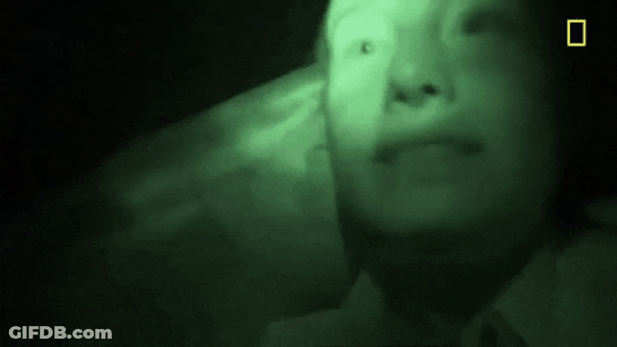 Girl Talking Night Vision Camera Spider Walking Chest GIF