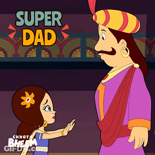 Girl Talking To Man With Super Dad Above GIF