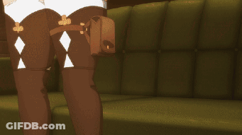 Girl Thigh Highs And Belt On Green Couch GIF