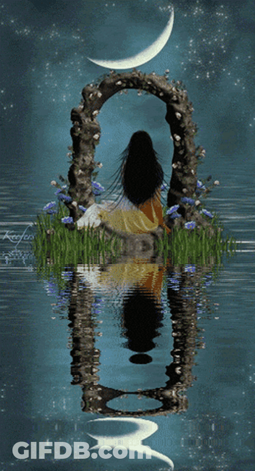 Girl Under The Moon Reflection GIF