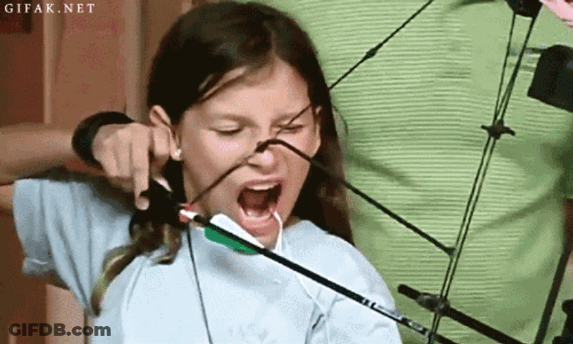 Girl Use Bow And Arrow For Missing Teeth Removal GIF
