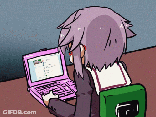 Girl Using Pink Laptop With Facebook Open GIF