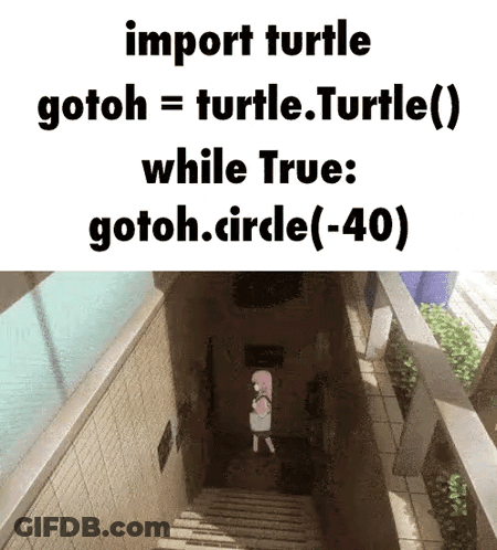 Girl Walking Down Stairs Next To Import Turtle Gotoh = Turtle.turtle Sign GIF