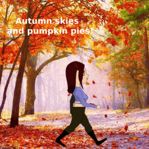 Girl Walking On Falling Leaves GIF