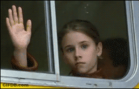 Girl Waving Out Window GIF