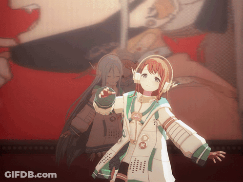 Girl Wearing Headphones In Front Of Red Wall GIF