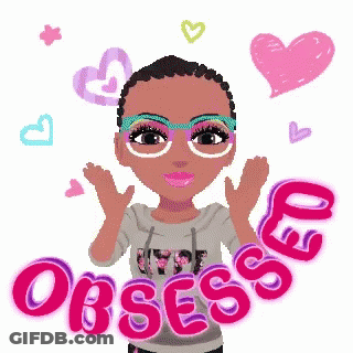 Girl Wearing Obsessed Shirt Surrounded By Hearts GIF