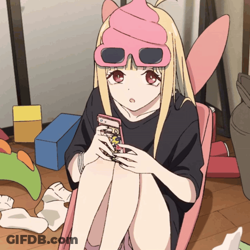 Girl Wearing Pink Hat And Sunglasses Holding Phone GIF