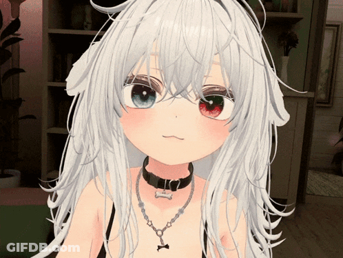 Girl White Hair Red Blue Eyes Dog Collar GIF