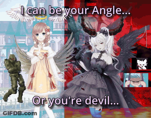 Girl With Angel Wings Next To Girl With Demon Horns GIF