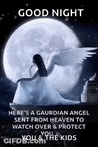 Girl With Angel Wings Sitting In Front Of Full Moon GIF