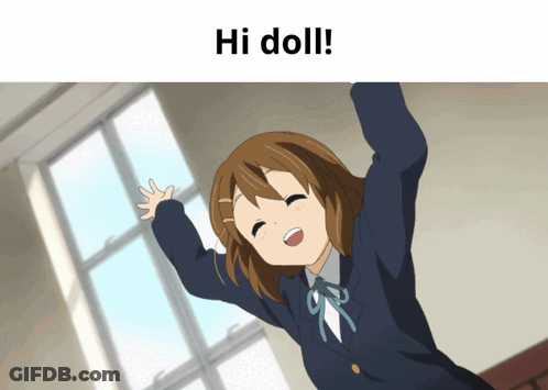 Girl With Arms Outstretched Saying Hi Doll GIF