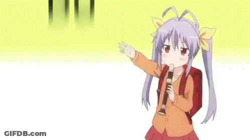 Girl With Backpack Holding Clarinet Saying Du GIF