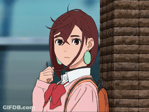 Girl With Backpack Standing Next To Wall GIF