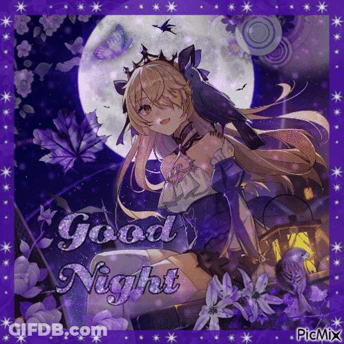 Girl With Bird On Head Saying Good Night GIF