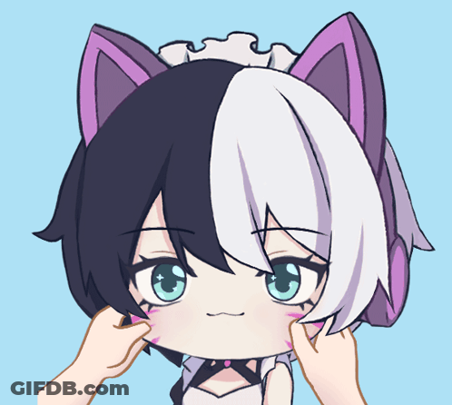 Girl With Black And White Hair And Purple Ears GIF