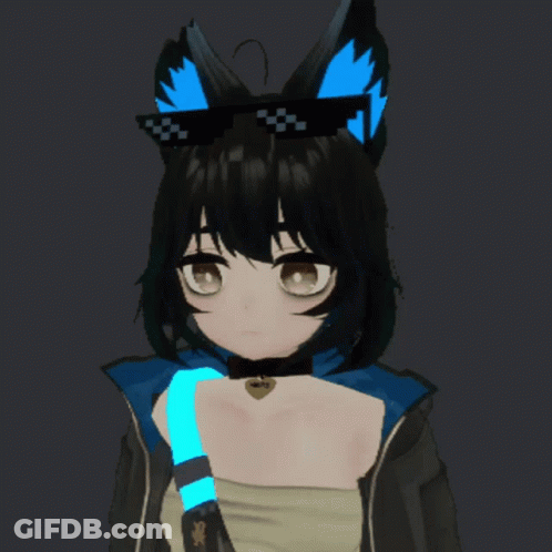 Girl With Black Hair And Blue Ears Wearing Yes Sunglasses GIF