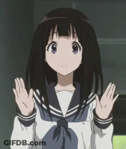 Girl With Black Hair And Purple Eyes In School Uniform GIF