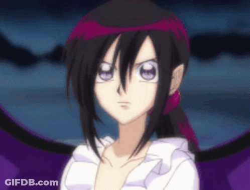 Girl With Black Hair And Purple Eyes Wearing Headband GIF