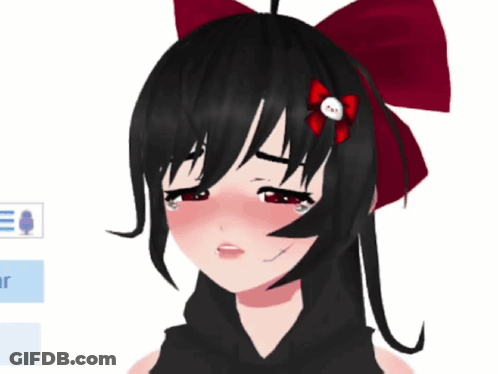 Girl With Black Hair And Red Bow Crying GIF