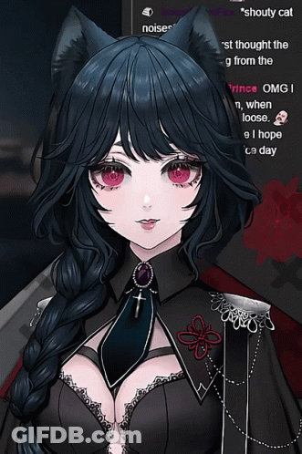 Girl With Black Hair And Red Eyes Cat Ear Saying Shouty Cat GIF