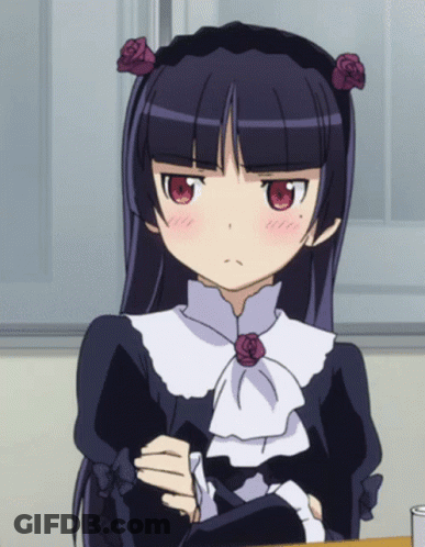Girl With Black Hair And Red Eyes In Black Dress GIF