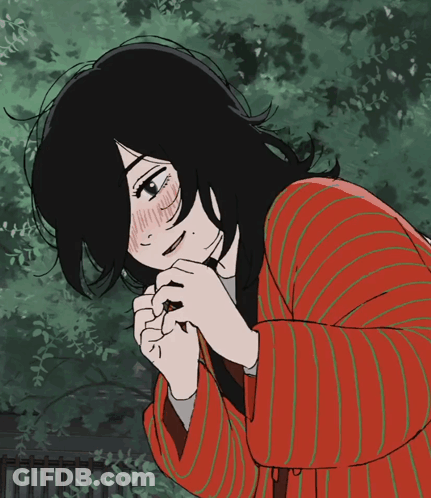 Girl With Black Hair And Red Striped Jacket GIF
