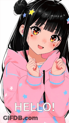 Girl With Black Hair In Pink Hoodie Saying Hello GIF