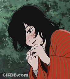 Girl With Black Hair In Red Striped Jacket GIF
