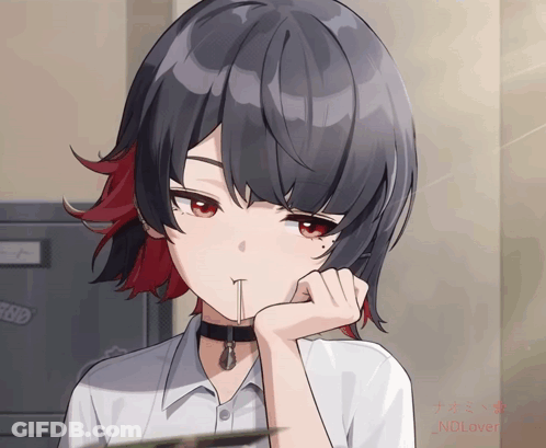 Girl With Black Hair Red Highlights Choker Ndlover Sticker GIF