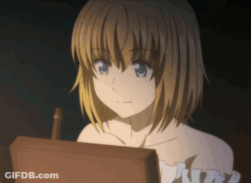 Girl With Blonde Hair And Blue Eyes At Easel GIF