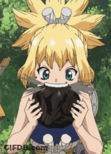 Girl With Blonde Hair And Green Eyes Holding Meat GIF
