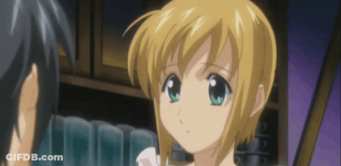 Girl With Blonde Hair And Green Eyes Looking At Man GIF