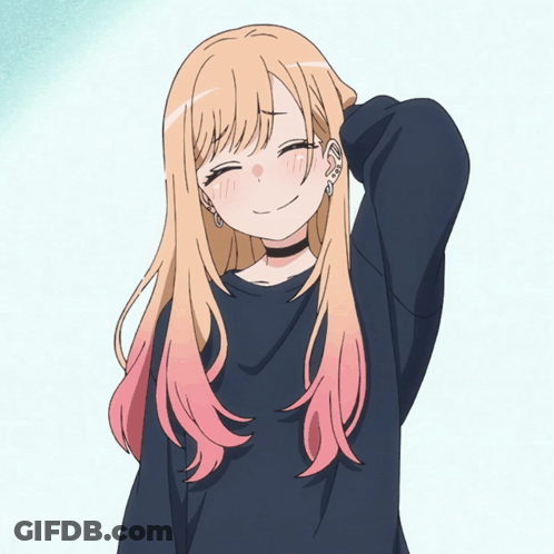 Girl With Blonde Hair And Pink Highlights In Black Shirt GIF