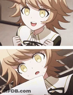 Girl With Blonde Hair And Yellow Eyes Holding Paper GIF