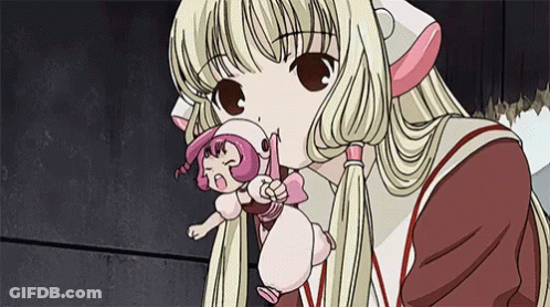 Girl With Blonde Hair Holding Pink Doll GIF