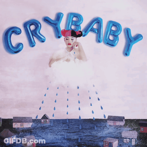 Girl With Blue Balloons Saying Crybaby GIF