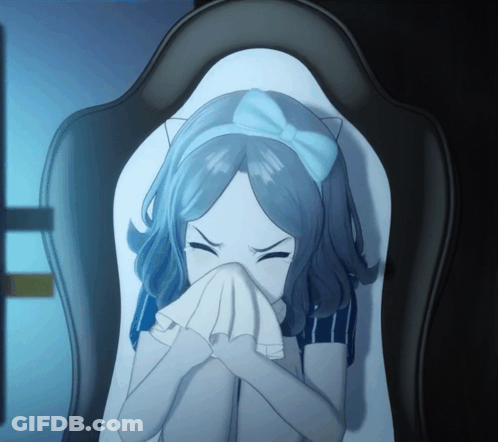 Girl With Blue Bow Covering Nose With Napkin GIF