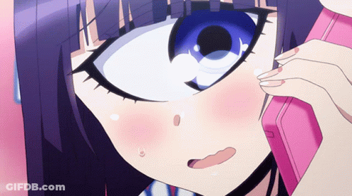 Girl With Blue Eyes Talking On Pink Phone GIF