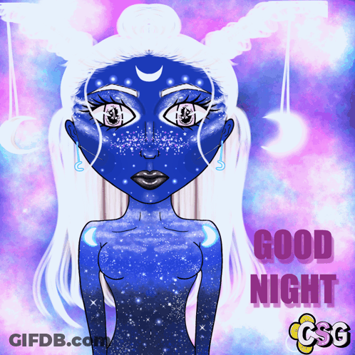 Girl With Blue Face Good Night GIF