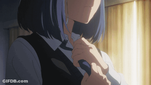 Girl With Blue Hair Adjusting Tie GIF