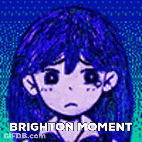 Girl With Blue Hair And Black Eyes Saying Brighton Moment GIF