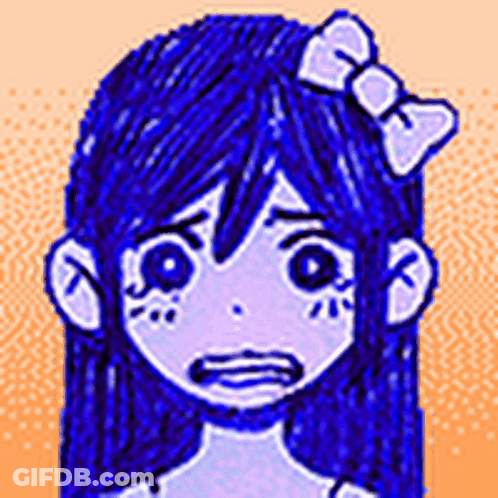 Girl With Blue Hair And Bow Making Sad Face GIF