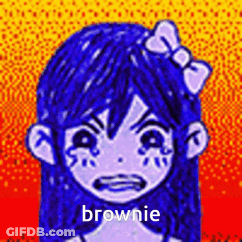 Girl With Blue Hair And Bow Saying Brownie GIF