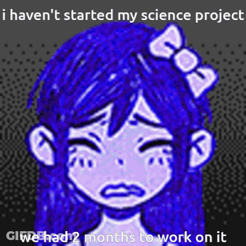 Girl With Blue Hair And Bow Saying I Haven't Started My Science Project GIF
