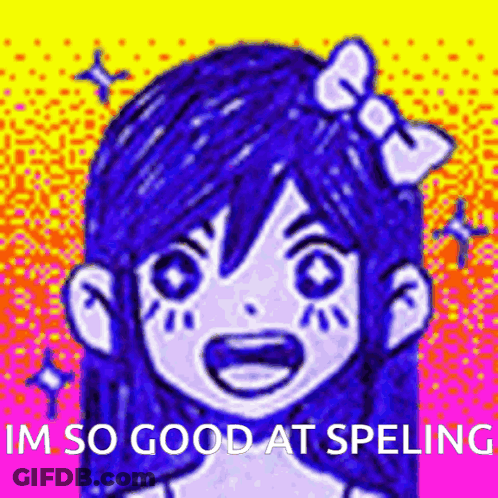 Girl With Blue Hair And Bow Saying Im So Good At Spelling GIF