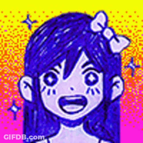 Girl With Blue Hair And Bow Smiling GIF