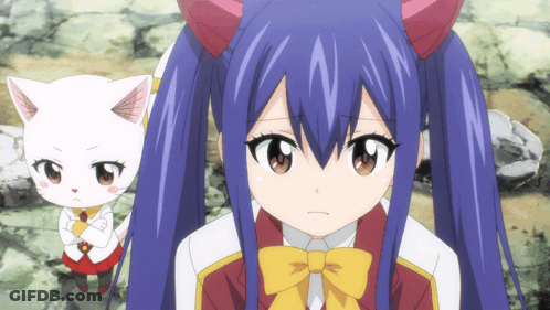 Girl With Blue Hair And Bow Tie Next To White Cat GIF