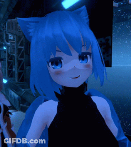 Girl With Blue Hair And Cat Ears GIF
