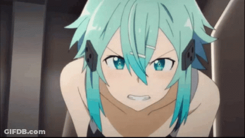 Girl With Blue Hair And Eyes Looking Down GIF